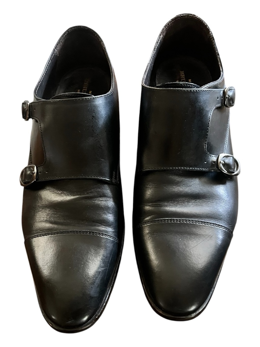Bruno Magli Black Double Monk Strap Leather Oxfords